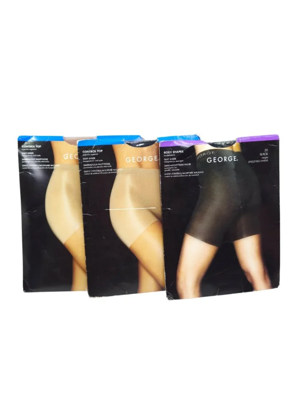 George Women's Plus Nude & Black Control Top & Body Shaper Pantyhose - Set of 3